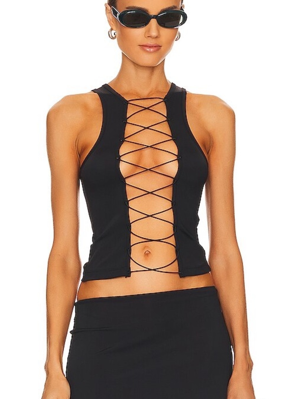 Miaou Black Lace-up Front Top